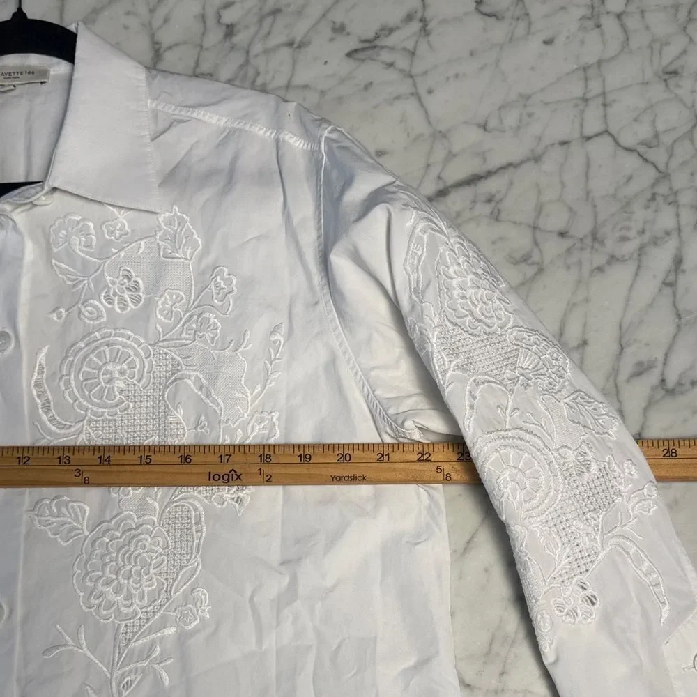 Lafayette 148 New York Bohemian Bloom Embroidered Poplin Tunic Shirt Sz S - Picture 6 of 9